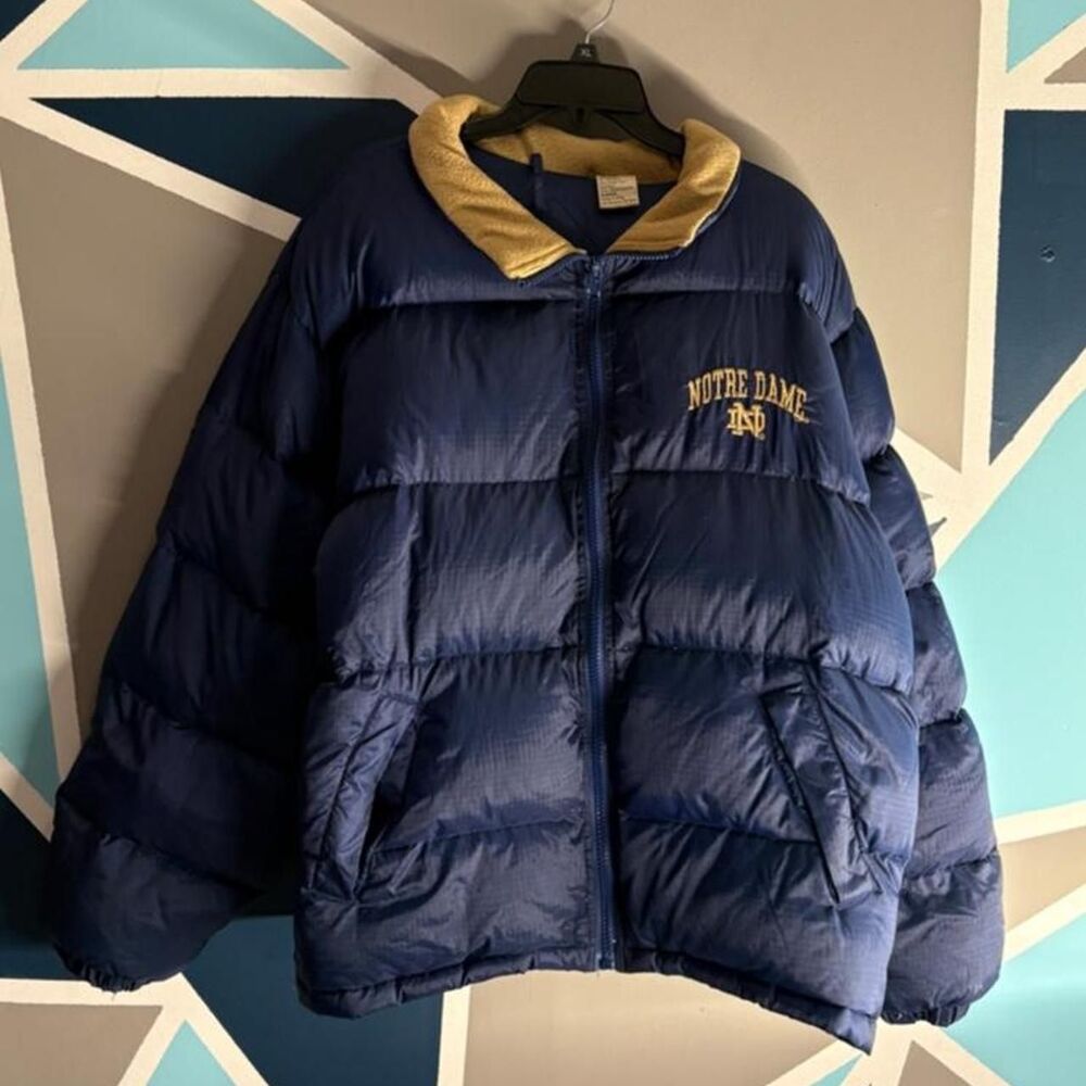 vintage retro Y2K tuff af Gimme The Ball Notre Dame navy blue puffer jacket